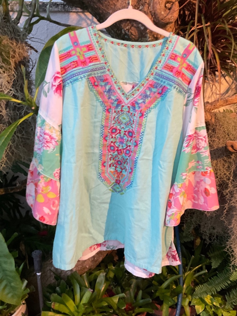 Multi-Colored Embroidered Patchwork Top